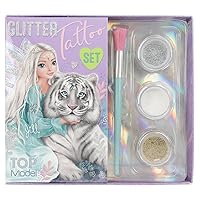 12518 TOPModel Fantasy Tiger Set for Children with 30 Adhesive Tattoos, 1 Brush and 3 Glitter Powders in Silver, White and Gold, Animal Print