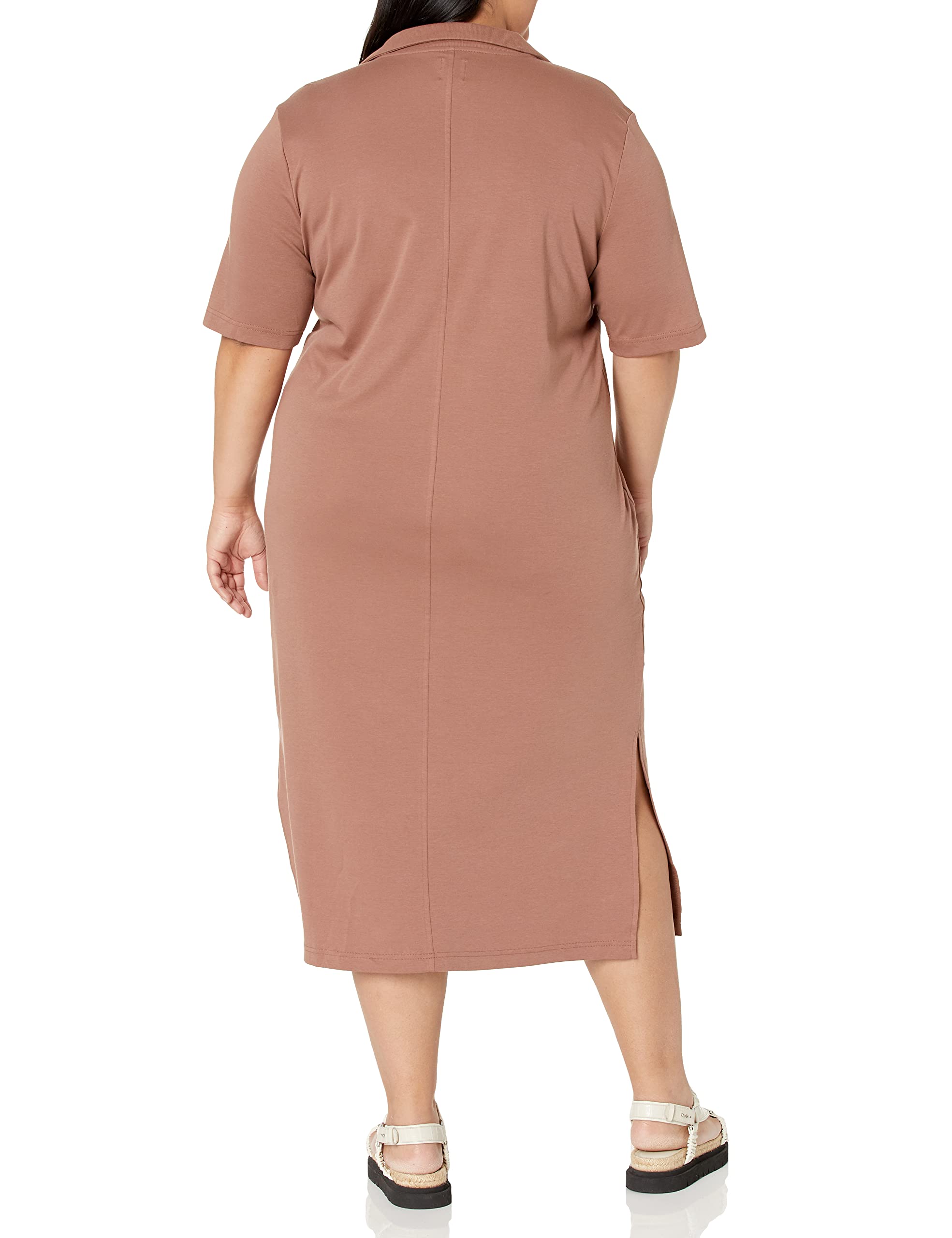 Amazon Essentials Womens Organic Cotton Jersey Short-Sleeve Midi Polo Dress (Available in Plus Size)