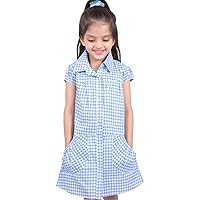 Girls Uniform School Dress Soft Comfortable Gingham Check Printed Dresses with Matching Scrunchies