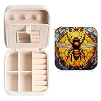 Bee Glass Painting Small Jewelry Box Travel Jewelry Case Jewelry Organizer Storage Case Portable PU Leather Jewelry Travel Case with Mirror,Travel Essentials for Women and Girls