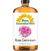 Sun Essential Oils - Rose Geranium Essential Oil 16oz for Aromatherapy, Diffuser, Calming, Skin Care