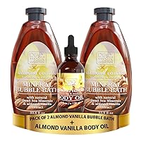 Dead Sea Collection Almond Vanilla Bubble Bath for Women and Men with Dead Sea Salt - Pack of 2 (67.6 fl.oz) and Body Oil for Dry Skin - Almond Vanilla & Vitamin E, A, D - (4 fl.oz) - Bundle