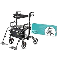 Helavo 2 in 1 Walker Wheelchair Combo - Foldable Aluminum Rollator with Footrests - Convertible to a Transport Chair - Maximum Mobility in All Situations