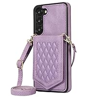 XYX Wallet Case for Samsung S23 FE, Crossbody Strap PU Leather RFID Blocking Credit Holder Card Case Hidden Mirror with Adjustable Lanyard for Galaxy S23 FE 5G, Purple