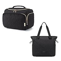 BAGSMART Travel Toiletry Bag with Quilted Tote Bag, Black