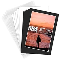 Pack of 100 5x7 Black Picture Mats Mattes with White Core Bevel Cut for 4x6 Photo + Back + Bags