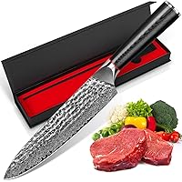 Chef Knife 8 Inch Damascus Kitchen Knife, Professional Japanese VG 10 High Carbon Stainless Steel Kitchen Cooking Knife, Ergonomic Wood Knife Handle, Super Sharp Chef's Knives with Gift Box