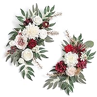Artificial Wedding Arch Flowers Swag Set of 2 for DIY Wedding Welcome Ceremony Sign Backdrop Sweetheart Table Chair Home Decoration（Red White）