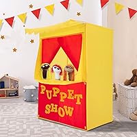 Alvantor Lemonade Stand Puppet Show Theater Pretend Playhouse Play Tent Kids on Stage Doorway Table Top Sets for Toddlers Curtain Fordable Rods Children Dramatic Furniture, 28
