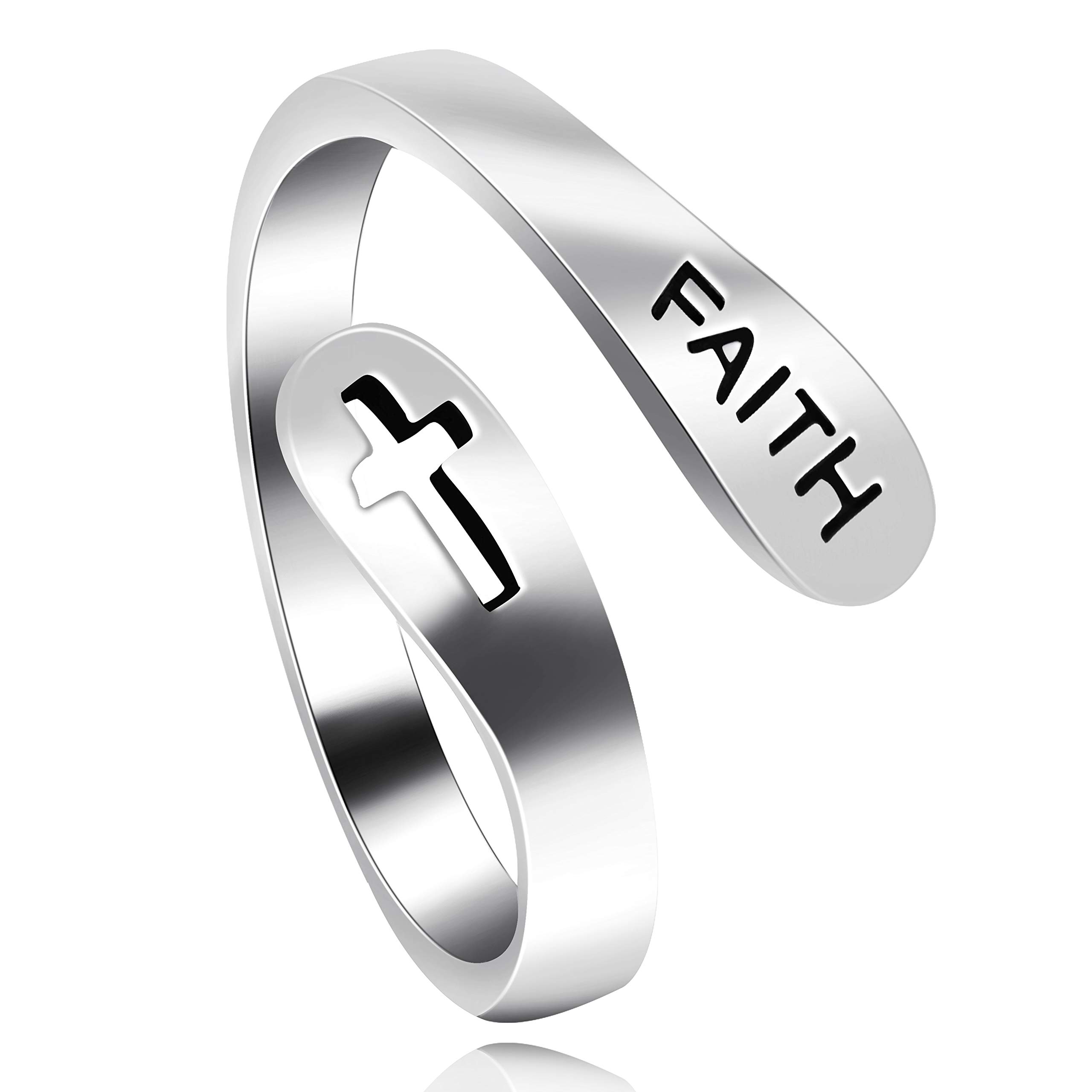 Uloveido Adjustable 925 Sterling Silver Cross Faith Ring for Women and Men, Christian Finger Open Rings, Religion Jewelry Y531