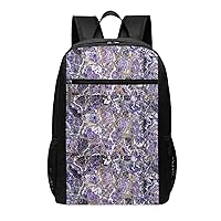 Marble Purple Print Simple Sports Backpack, Unisex Lightweight Casual Backpack, 17 Inches