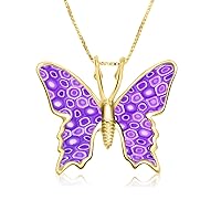 Gold Plated Sterling Silver Butterfly Necklace Pendant Polymer Clay Handmade Charm Jewelry, 16.5