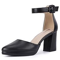 IDIFU IN3 Women's Pumps Closed Toe Heels Platform Chunky Block Heels Dress Shoes for Women Dressy Wedding Bridal Prom Shoes Pointed Toe Ankle Strap Low Heels Comfortable Short Thick Heels