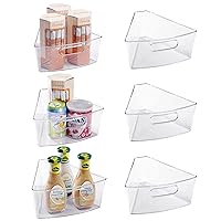 Oubonun Lazy Susan Organizers Set of 6, 12.8’’ x 11.7’’ x 4’’ Plastic Transparent Kitchen Cabinet Storage Bins with Handle, 4