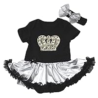 Petitebella Easter Baby Dress Bling Crown Black Bodysuit Sliver Tutu Romper NB-18m