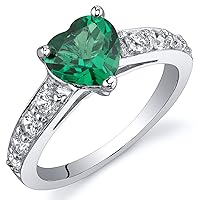 PEORA Simulated Emerald Heart Promise Ring in Sterling Silver, 1 Carat, Comfort Fit, Sizes 5 to 9