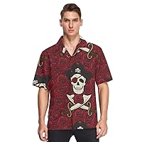 ALAZA Mens Skull Pirates on Rose Quick Dry Hawaiian Shirt