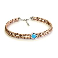 Turquoise Double Choker with Adjustable Chain Extender in Black, Camel, White for Women - Best for Occasional Gift