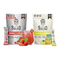 Salud 2-Pack |2-in-1 Energy + Focus (Strawberry Margarita) & Hydration + Immunity (Lemonade) – 15 Servings Each, Agua Fresca Drink Mix, Non-GMO, Gluten Free, Vegan, Low Calorie, 1g of Sugar