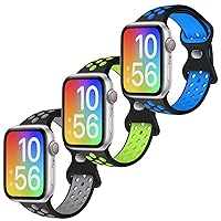 3 Pack Soft Silicone Bands Compatible with Kids Apple Watch Band 38/40/41mm or 42/44/45mm, Boys Girls Breathable Sport Strap for iWatch Series 9/8/7/6/5/4/3/2/1/SE
