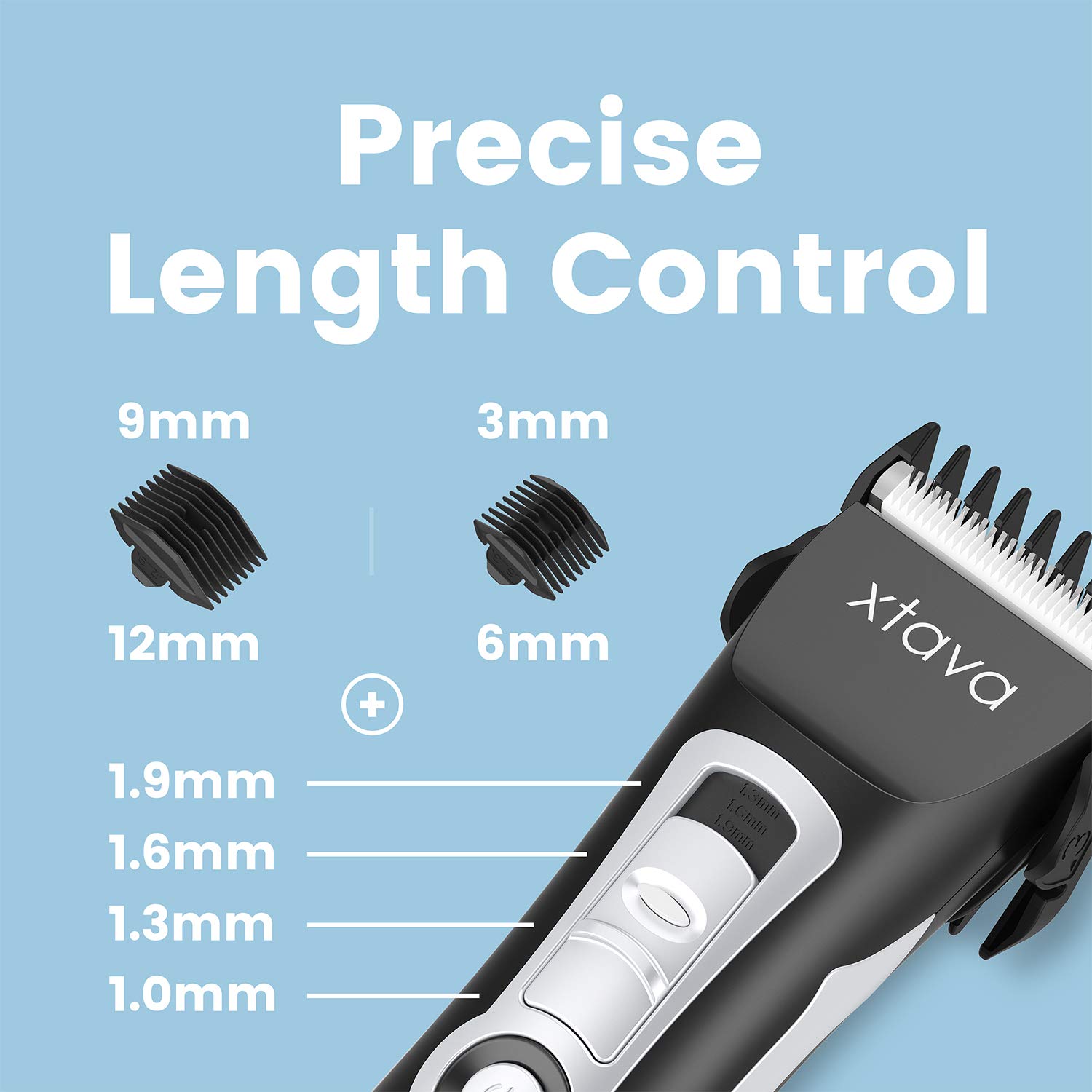 Xtava Pro Cordless Hair Clippers and Beard Trimmer - 4.5 Hour Long Life Battery, LCD Display, Titanium and Ceramic Blades - Includes Length Guide Combs, Storage Bag, and Charging Adapter