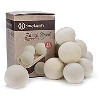 Handy Laundry Wool Dryer Balls - XL Natural Fabric Softener, Reusable, Reduces Clothing Wrinkles, Saves Drying Time. Better Alternative to Plastic Balls and Liquid Softener. (Pack of 12)