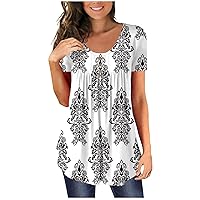 Shirts for Women,Plus Size Short Sleeve V Neck Sexy Summer Shirt Loose Bohemian Printed Tees Trendy Top