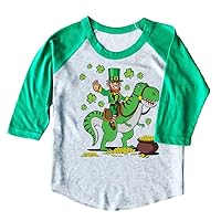 St. Patrick's Day Dinosaur Leprechaun Kids & Youth T-Shirt or 3/4 Sleeve Raglan Baseball Tee for Boys or Girls