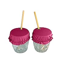 LA Linen Drink Cover, Stretch Safety Glass Cover with Straw Hole, Washable and Reusable, Prevent Spiking or Spilling, Keep Out Sand, Flies, Leaves, Pet Hair, 2 Pack, Fuchsia