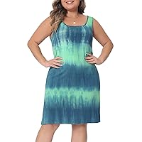 Agnes Orinda Plus Size Tie Dye Sleeveless Summer Dresses for Women Beach Tshirt Sundress Casual Loose Tank Dress