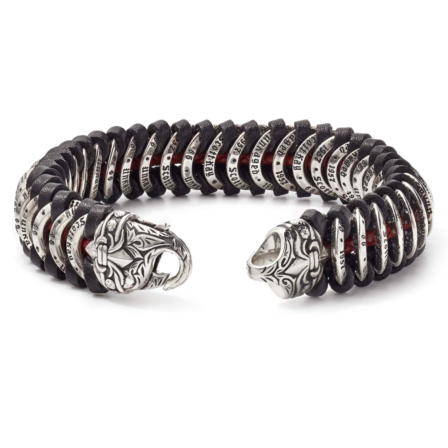 Scott Kay Men's Samurai Leather and Sterling Silver Bracelet - Red, 8.5 Inches