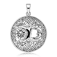 WithLoveSilver Solid 925 Sterling Silver Celtic Knots Tree of Life Earth Moon Sun Root Pendant