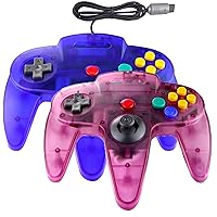 JINHOABF 2 Pack Classic N64 Controller,Wired N64 64-bit Gamepad Joystick for N64 Console (Clear Blue and Clear Purple)