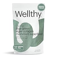 Wellthy Collagen Superfood Powder, Supports Detox & Immunity, Blue-Green Algae, Mushroom Powder - Organic Turkey & Shiitake Extracts, Certified Organic Matcha, Allergen-Free & Non-GMO