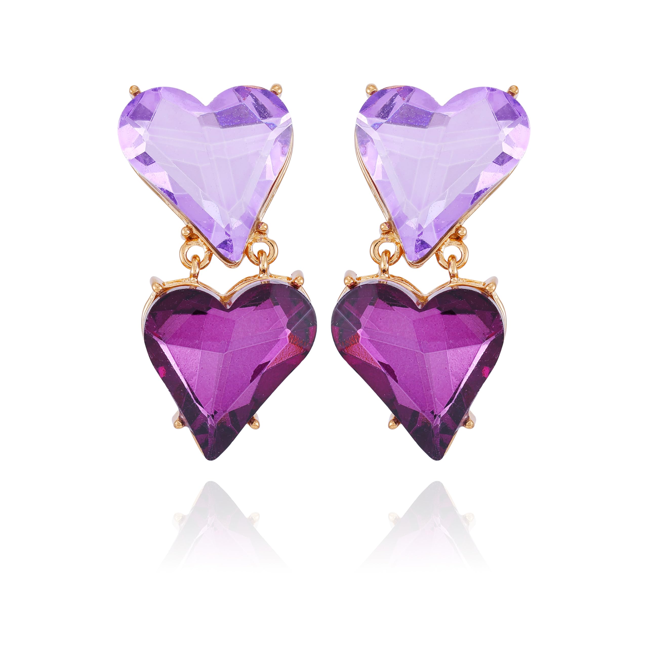 GUESS Goldtone Linear Purple Heart Drop Clip Earrings