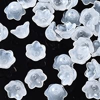 100Pcs Two Tone Transparent Spray Painted Glass Bell Flower Beads Spacer Beads Caps with Hole for DIY Jewelry Making, White
