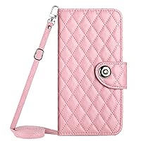 XYX Wallet Case for Motorola Moto G Play 2024 4G, Crossbody Strap 7 Card Slots TPU Inner Case Button Closure PU Leather Flip Folio Cover with Wrist Strap Kickstand, Light Pink