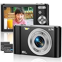 Digital Camera 2.7K Ultra HD Mini Camera 44MP 2.8 Inch LCD Screen Rechargeable Students, Compact Pocket Camera with 16X Digital Zoom YouTube Vlogging Camera for Kids,Adult,Beginners(Black)