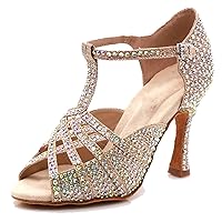 Women's T-strap Peep Toe Rhinestones Ballroom Latin Dance Shoes Wedding Party Sandals