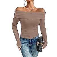 Women's Sexy Off Shoulder Tops Y2K T-Shirt Slim Fit Long Sleeves Spring Fall Blouse Going Out Nightout Shirt