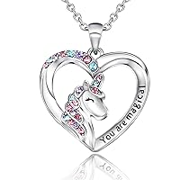 Shonyin Unicorn Gifts Unicorn Necklace for Daughter Granddaughter Niece, Easter Birthday Mother's Day Gifts CZ Stone Heart Pendant Necklace Carved with You Are Magical, Amazing Gifts for Girls