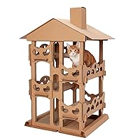 Furhaven Cardboard Cat Condo w/ Catnip for Indoor Cats, Ft. Scratching Pads - Tower Playground Corrugated Cat Scratcher Hideout - Cardboard Brown, One Size