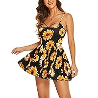 ADOME Sexy Dresses for Women Sleeveless Spaghetti Strap Mini Club Party Dress Ruffle Hem Slip Dress
