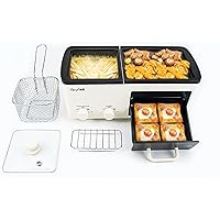 Breakfast Maker Station 4 in 1 with Grill, Toast Drawer and Frying Basket, Dual Temperature Control, Removable Nonstick Plates, Essential for Breakfast Burgers Eggs, Beige