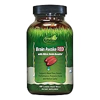 Irwin Naturals Brain Awake Red + Nitric Oxide Boosters Enhanced Performance, Focus & Mental Clarity - Nootropic with L-Citrulline, Ginkgo - 60 Liquid Softgels