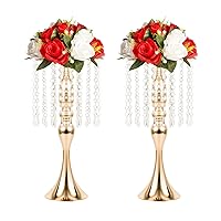 LANLONG Set of 2 Crystal Wedding Table Centerpieces Gold Flower Stand Vases Centerpiece Decorations for Reception Party Home Decor