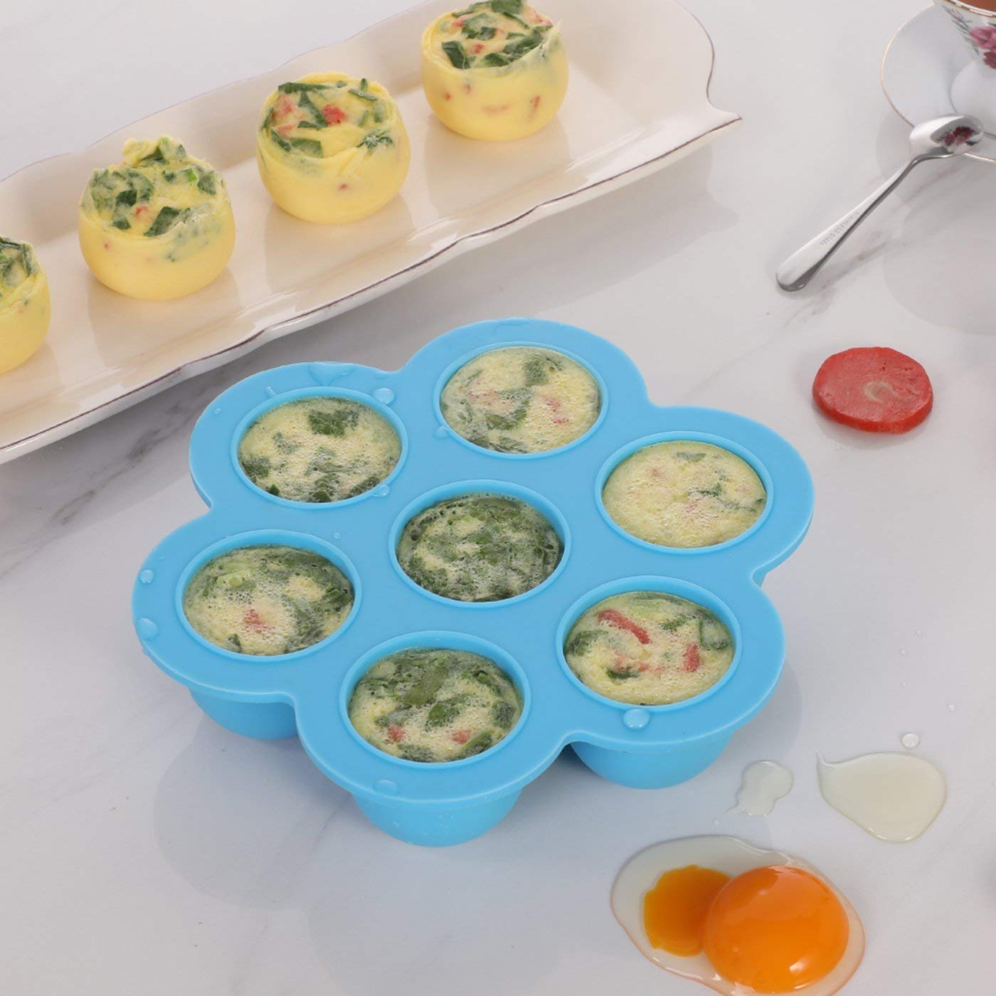 AOZITA Silicone Egg Bites Molds for Instant Pot Accessories - Fits Instant Pot 5,6,8 qt Pressure Cooker, Reusable Baby Food Storage Container and Freezer Tray with Lid, Sous Vide Egg Poacher