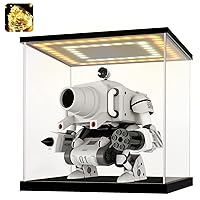 Acrylic Display Case for Collectibles Clear Assemble Baseball Trophy Display Case Acrylic Boxes for Display Action Figures Toys Plastic Home Organizer(White-Yellow LED;9.8*9.8*9.8 inch)