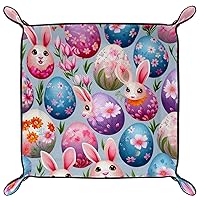 Microfiber Leather Dice Trays Holder for Dice Games Like RPG DND, Colorful Flowers Eggs Bunny Dice Holder Storage Box Portable Folding Rolling Dice Tray, 16x16cm