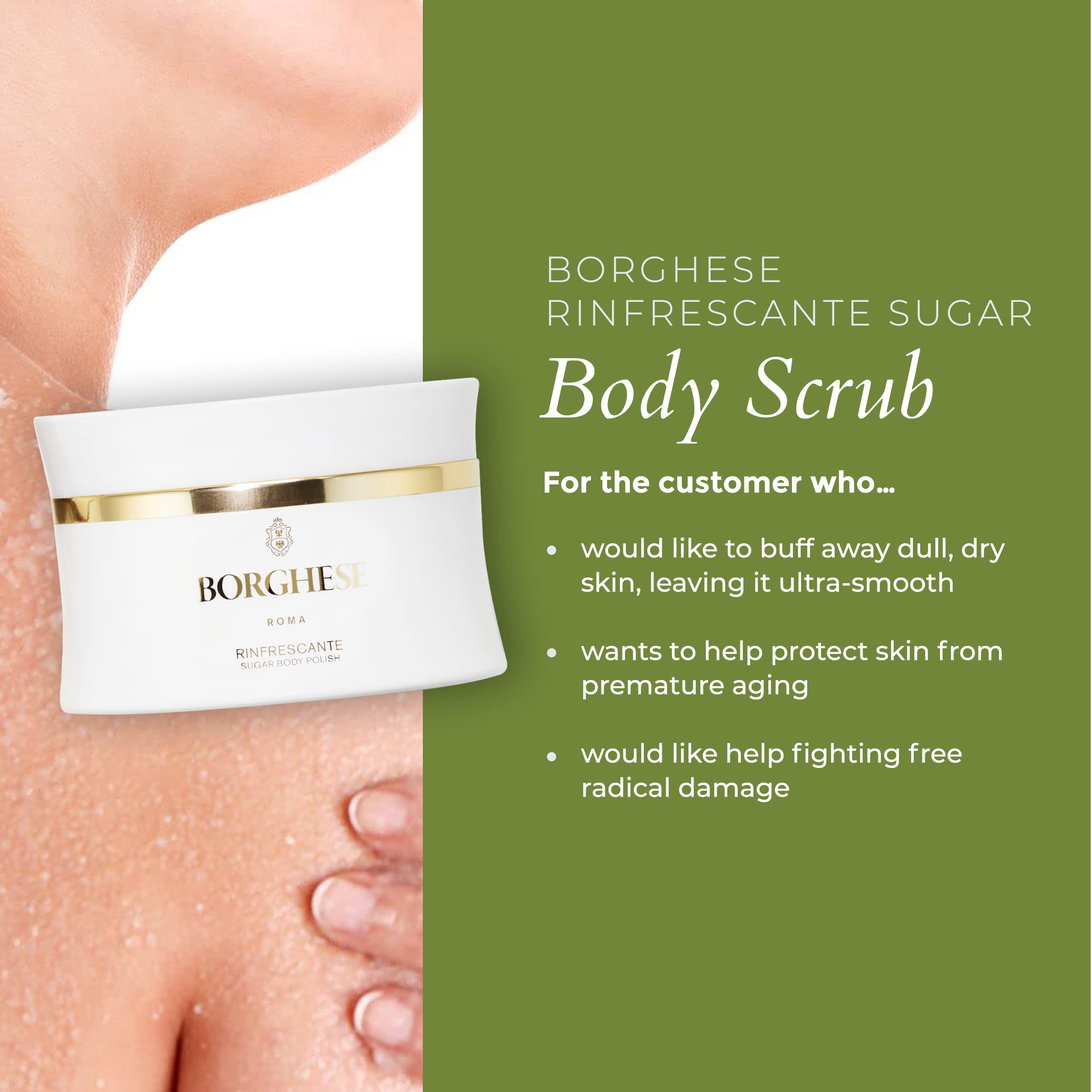 Borghese Rinfrescante Sugar Body Polish -Body Exfoliator & Sugar Scrub for Skin Care- 8.0 Fl Oz